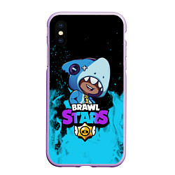 Чехол iPhone XS Max матовый Brawl Stars LEON SHARK, цвет: 3D-сиреневый