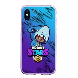 Чехол iPhone XS Max матовый Brawl Stars LEON SHARK, цвет: 3D-сиреневый