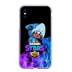 Чехол iPhone XS Max матовый Brawl Stars LEON SHARK, цвет: 3D-сиреневый