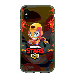 Чехол iPhone XS Max матовый BRAWL STARS MAX, цвет: 3D-темно-зеленый