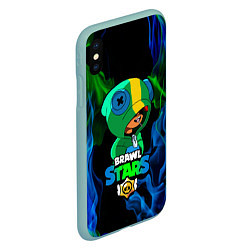 Чехол iPhone XS Max матовый Brawl Stars LEON, цвет: 3D-мятный — фото 2