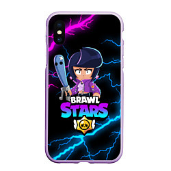 Чехол iPhone XS Max матовый BRAWL STARS BIBI, цвет: 3D-сиреневый