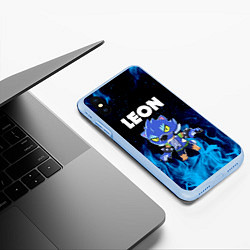 Чехол iPhone XS Max матовый BRAWL STARS LEON, цвет: 3D-голубой — фото 2