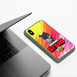 Чехол iPhone XS Max матовый Brawl Stars - Crow, цвет: 3D-темно-зеленый — фото 2