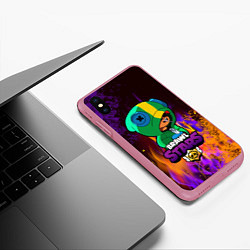 Чехол iPhone XS Max матовый Brawl Stars LEON, цвет: 3D-малиновый — фото 2