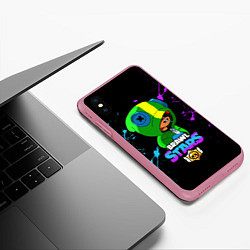 Чехол iPhone XS Max матовый Brawl Stars LEON, цвет: 3D-малиновый — фото 2