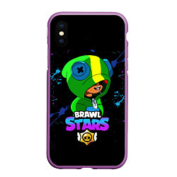 Чехол iPhone XS Max матовый Brawl Stars LEON, цвет: 3D-фиолетовый