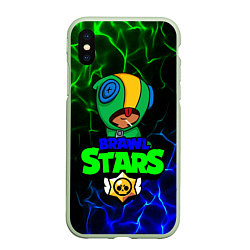 Чехол iPhone XS Max матовый BRAWL STARS LEON, цвет: 3D-салатовый