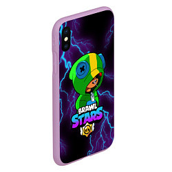 Чехол iPhone XS Max матовый Brawl Stars LEON, цвет: 3D-сиреневый — фото 2