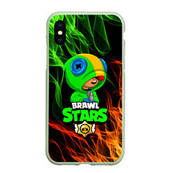 Чехол iPhone XS Max матовый BRAWL STARS LEON, цвет: 3D-салатовый