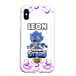 Чехол iPhone XS Max матовый Brawl stars leon оборотень, цвет: 3D-белый