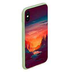 Чехол iPhone XS Max матовый Minimal forest sunset, цвет: 3D-салатовый — фото 2