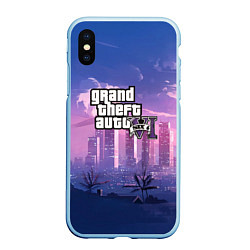 Чехол iPhone XS Max матовый GTA VI, цвет: 3D-голубой