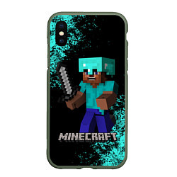 Чехол iPhone XS Max матовый MINECRAFT, цвет: 3D-темно-зеленый