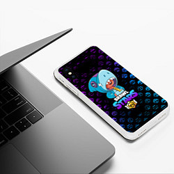 Чехол iPhone XS Max матовый Brawl stars leon shark, цвет: 3D-белый — фото 2