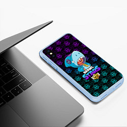 Чехол iPhone XS Max матовый Brawl stars leon shark, цвет: 3D-голубой — фото 2