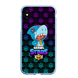 Чехол iPhone XS Max матовый Brawl stars leon shark, цвет: 3D-голубой