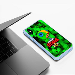 Чехол iPhone XS Max матовый BRAWL STARS LEON, цвет: 3D-голубой — фото 2