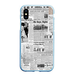 Чехол iPhone XS Max матовый Газета Newspaper, цвет: 3D-голубой