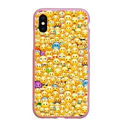 Чехол iPhone XS Max матовый Смайлики Emoji, цвет: 3D-розовый