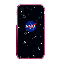 Чехол iPhone XS Max матовый NASA, цвет: 3D-малиновый