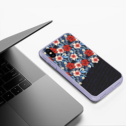 Чехол iPhone XS Max матовый Flowers with inscriptions, цвет: 3D-светло-сиреневый — фото 2