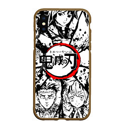 Чехол iPhone XS Max матовый Kimetsu no yaiba чернобелый аниме коллаж