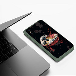 Чехол iPhone XS Max матовый Сакура и рамен, цвет: 3D-темно-зеленый — фото 2