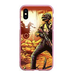 Чехол iPhone XS Max матовый PUBG спина, цвет: 3D-розовый