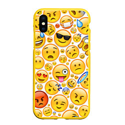 Чехол iPhone XS Max матовый Смайлы, цвет: 3D-желтый