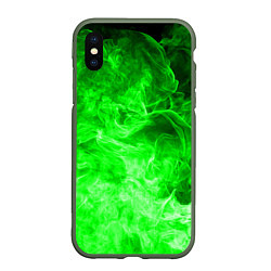 Чехол iPhone XS Max матовый ОГОНЬ GREEN NEON, цвет: 3D-темно-зеленый