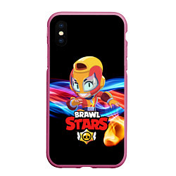 Чехол iPhone XS Max матовый Brawl stars leon max, цвет: 3D-малиновый