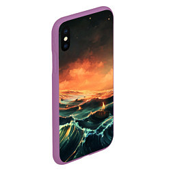 Чехол iPhone XS Max матовый Фэнтези море корабли закат, цвет: 3D-фиолетовый — фото 2