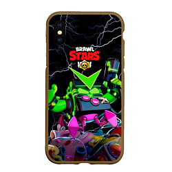 Чехол iPhone XS Max матовый Brawl Stars Virus 8-Bit, цвет: 3D-коричневый