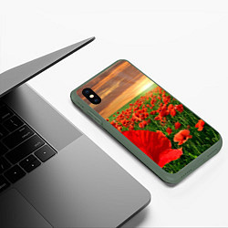 Чехол iPhone XS Max матовый Красный мак на закате, цвет: 3D-темно-зеленый — фото 2