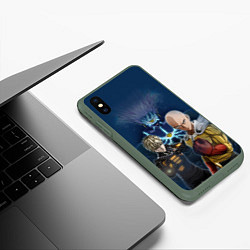 Чехол iPhone XS Max матовый One Punch Man, цвет: 3D-темно-зеленый — фото 2