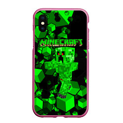 Чехол iPhone XS Max матовый Minecraft, цвет: 3D-малиновый