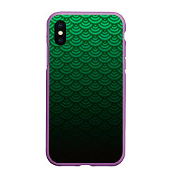 Чехол iPhone XS Max матовый Узор зеленая чешуя дракон, цвет: 3D-фиолетовый