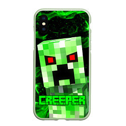 Чехол iPhone XS Max матовый MINECRAFT CREEPER, цвет: 3D-салатовый