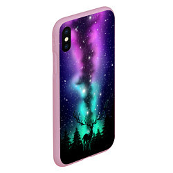 Чехол iPhone XS Max матовый Силуэт оленя северное сияние, цвет: 3D-розовый — фото 2