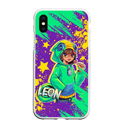 Чехол iPhone XS Max матовый BRAWL STARS LEON, цвет: 3D-белый