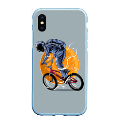 Чехол iPhone XS Max матовый Космический велосипедист Z, цвет: 3D-голубой