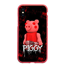 Чехол iPhone XS Max матовый Roblox Piggy, цвет: 3D-красный