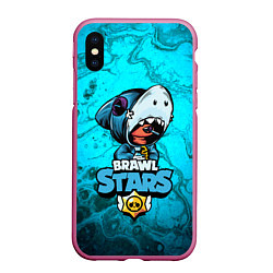 Чехол iPhone XS Max матовый BRAWL STARS LEON SHARK, цвет: 3D-малиновый