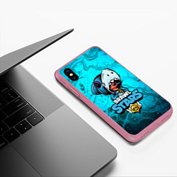 Чехол iPhone XS Max матовый BRAWL STARS LEON SHARK, цвет: 3D-малиновый — фото 2