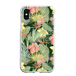 Чехол iPhone XS Max матовый Тропические растения и цветы, цвет: 3D-белый