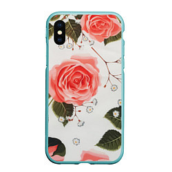 Чехол iPhone XS Max матовый Нежные розы, цвет: 3D-мятный