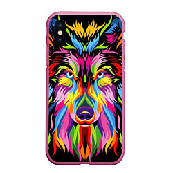 Чехол iPhone XS Max матовый Neon wolf, цвет: 3D-малиновый