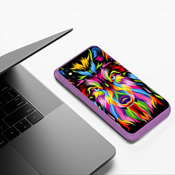 Чехол iPhone XS Max матовый Neon wolf, цвет: 3D-фиолетовый — фото 2