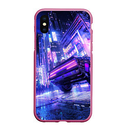 Чехол iPhone XS Max матовый Cyberpunk city, цвет: 3D-малиновый